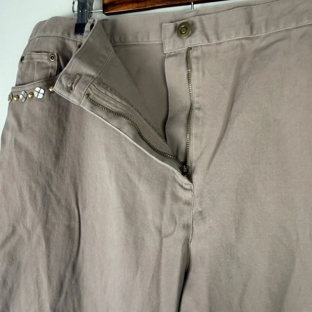 Ruby Rd Woman's 20W Taupe Brown Embellished Straight Leg Crop Pants Elastic Back - Picture 6 of 8